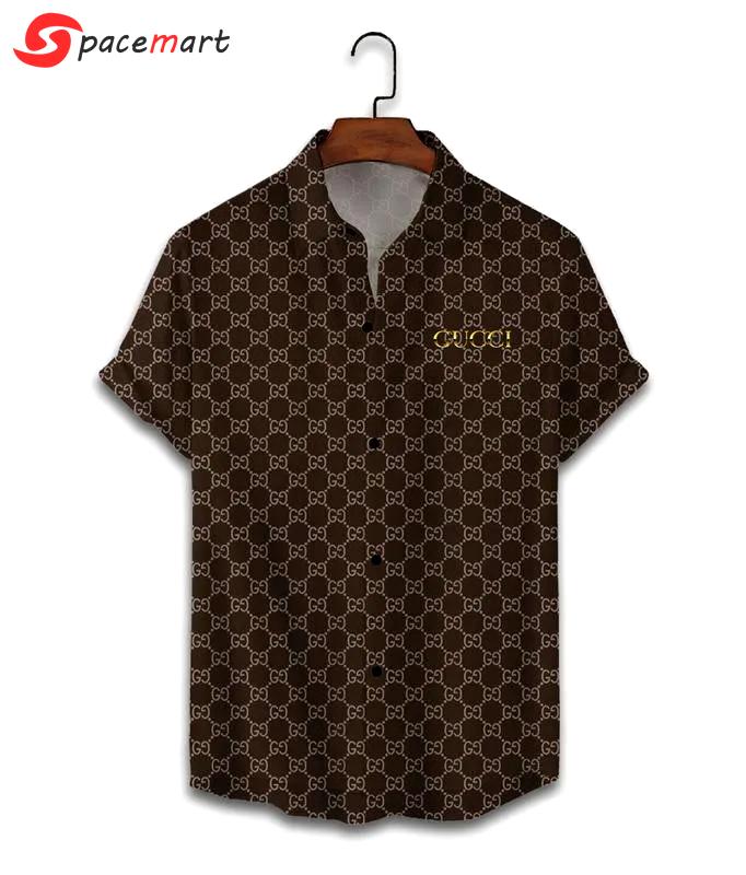 Gucci dark brown luxury brand premium fashion hawaii shirt for men 15 Hawaii Shirt