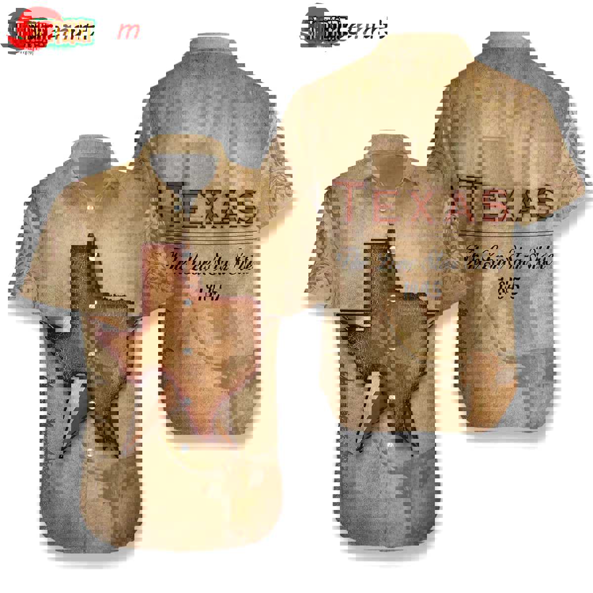 1845 the lone star state texas hawaiian shirt for men Hawaii Shirt Shorts & Flip Flops