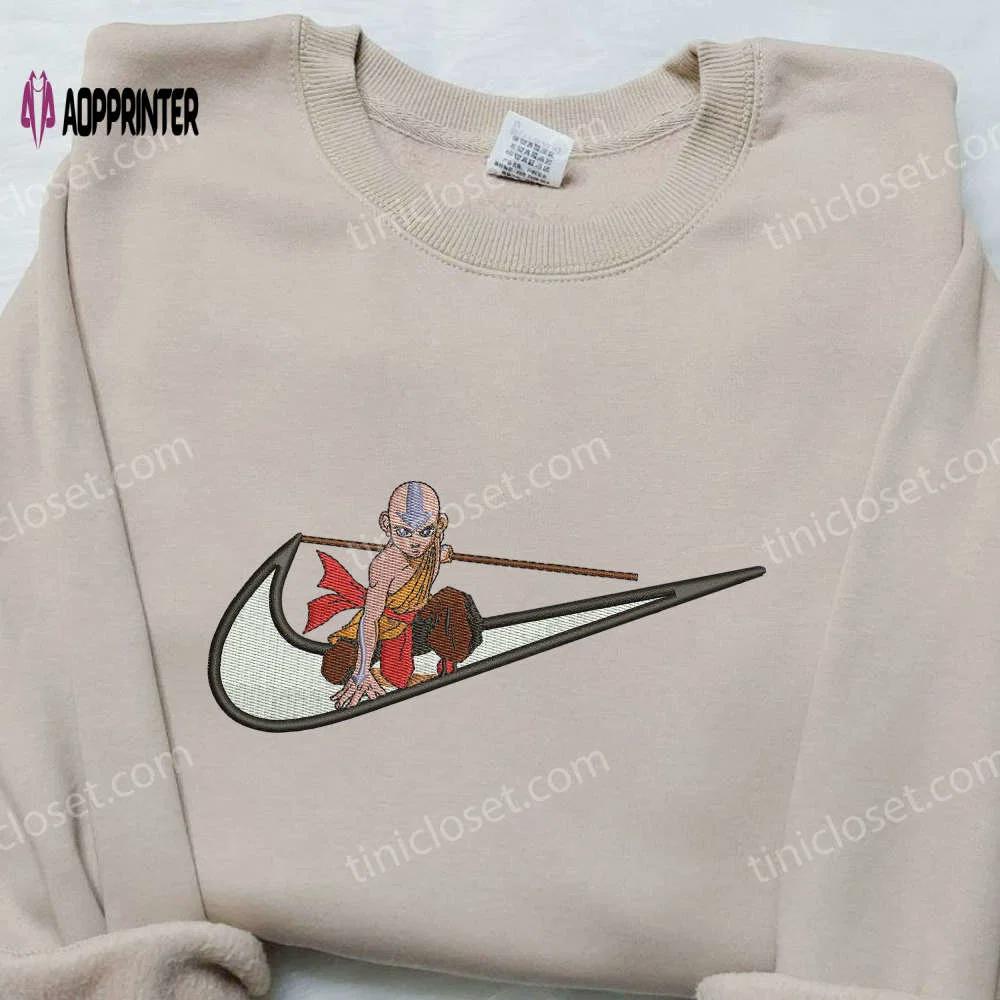 Aang x nike swoosh embroidered shirt: avatar the last airbender & cartoon design Embroidered Shirt