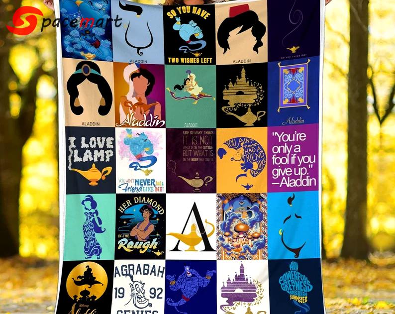 Aladdin fleece blanket, aladdin and jasmine princess throw blanket for couch sofa, christmas gift, bedding decor Quilt Blanket