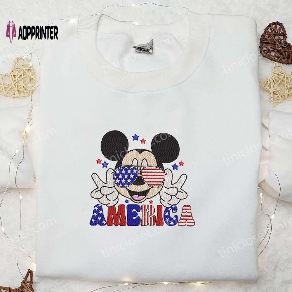 American mickey glasses embroidered shirt: best patriotic disney shirt Embroidered Shirt