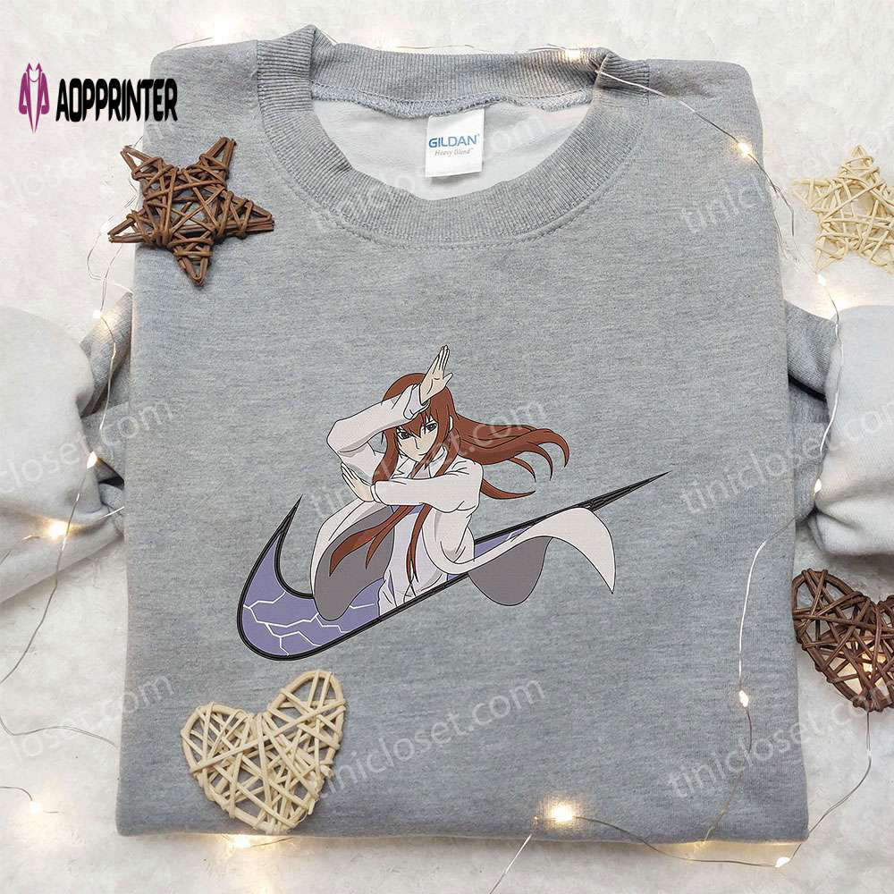 Anime embroidered hoodie & shirts: kurisu makise x nike swoosh & steins gate inspired apparel Embroidered Shirt