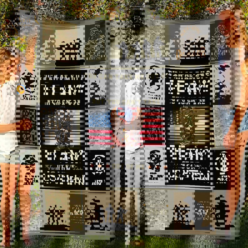 Army veteran you can't take the army out of me fleece blanket, mink sherpa blanket, army veteran gift, veteran quilt Quilt Blanket