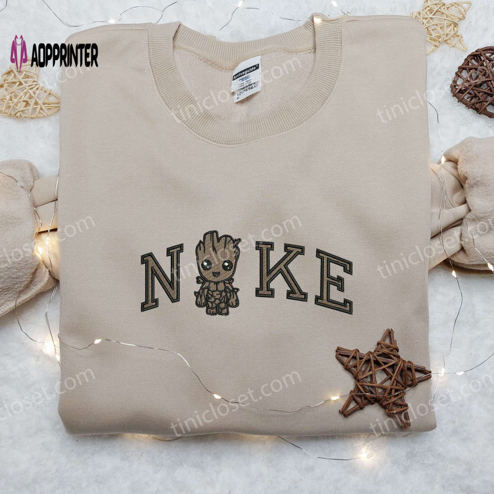 Baby groot x nike embroidered shirt: marvel movie inspired nike shirt Embroidered Shirt