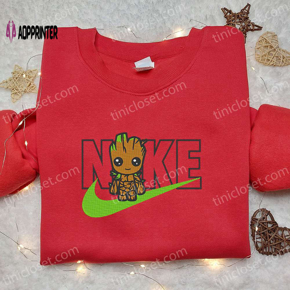 Baby groot x nike movie embroidered tshirt – guardians of the galaxy shirt nike inspired Embroidered Shirt