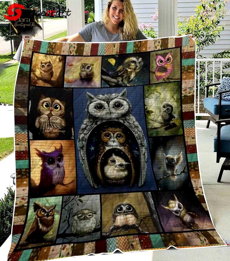 Baby owl on the tree fleece blanket, mink sherpa blanket, owl mom blanket, the baby owl blanket, mother's day gift Quilt Blanket