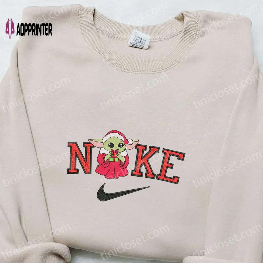 Baby yoda x nike embroidered sweatshirt – perfect movie christmas gift Embroidered Shirt