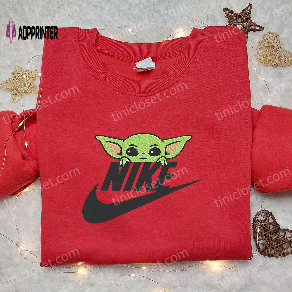 Baby yoda x nike movie embroidered sweatshirt: best nike inspired shirt perfect family gift Embroidered Shirt