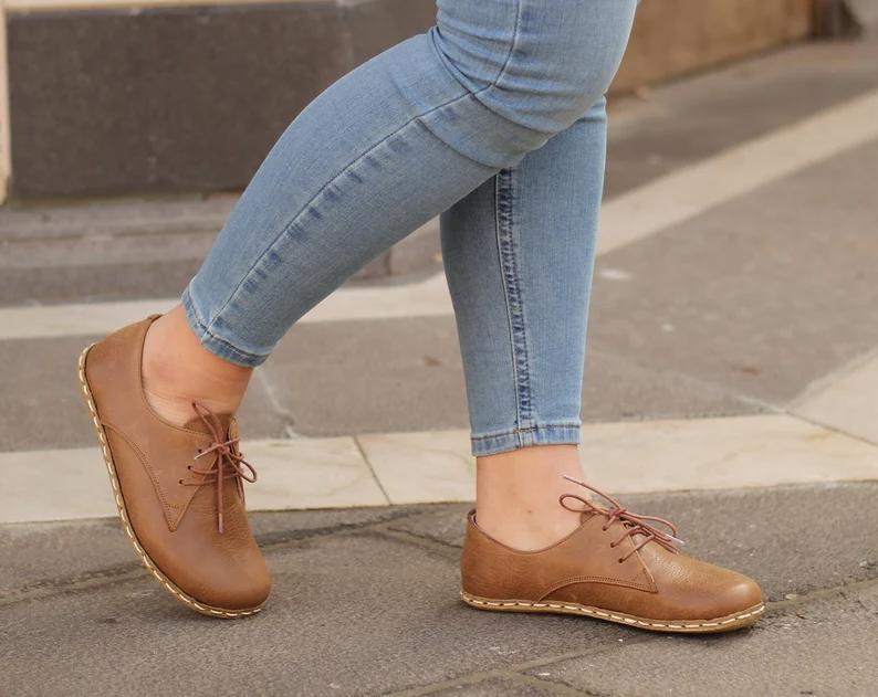 Barefoot shoes & copper rivet, handmade grounding, matte brown, nefes shoes