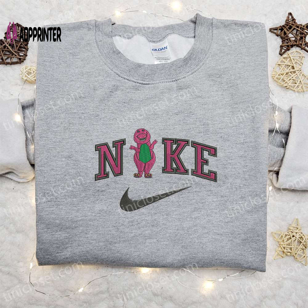 Barney x nike cartoon embroidered shirt – fun & stylish collaboration Embroidered Shirt
