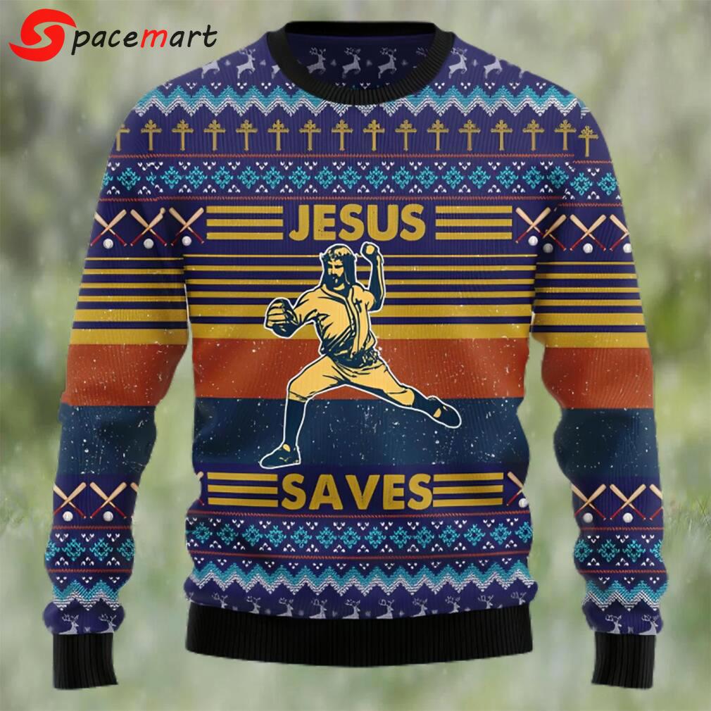 Baseball jesus save ugly christmas sweater Christmas Ugly Sweater
