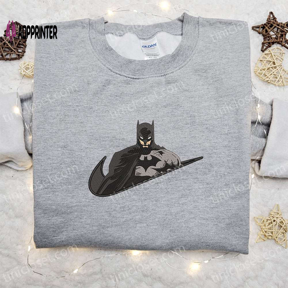 Batman x nike swoosh movie & dc comic inspired embroidered shirt nike inspired shirt Embroidered Shirt