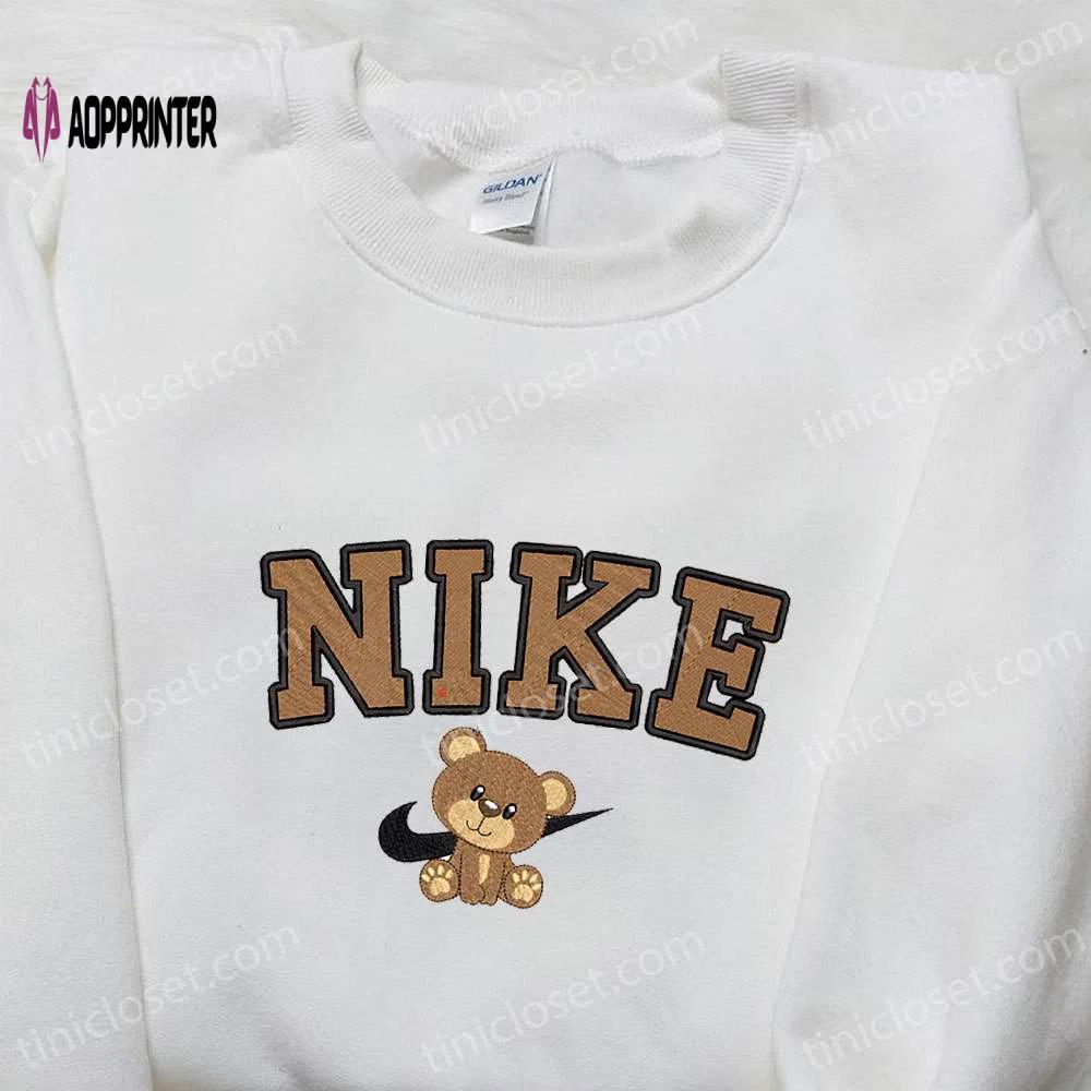 Bear x nike cartoon embroidered tshirt: best nike-inspired birthday gift idea Embroidered Shirt