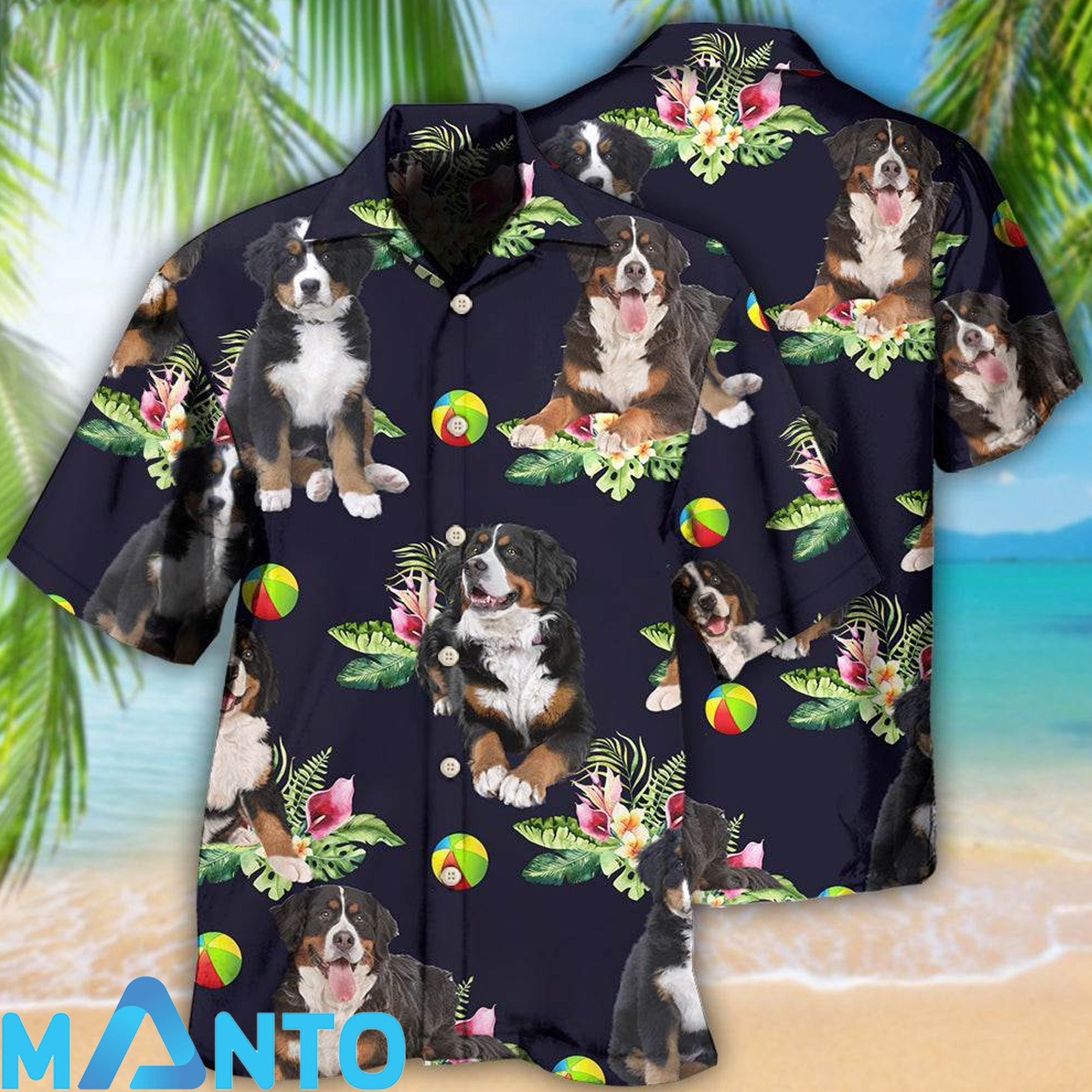 Bernese mountain dog ball tropical floral hawaiian shirt Hawaii Shirt Shorts & Flip Flops