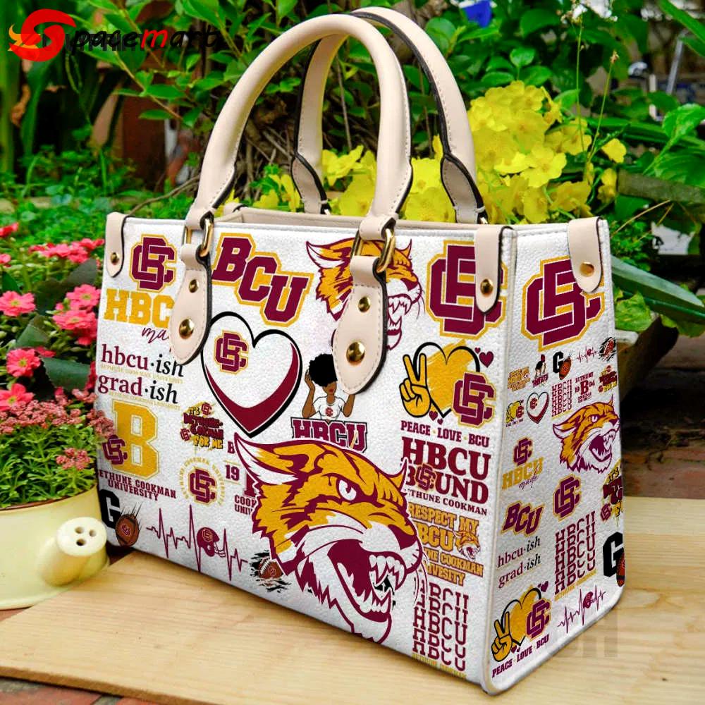 Bethune-cookman wildcats leather hand bag gift for women’s day: perfect women s day gift for the mc enthusiast 3791 Women Leather Hand Bag