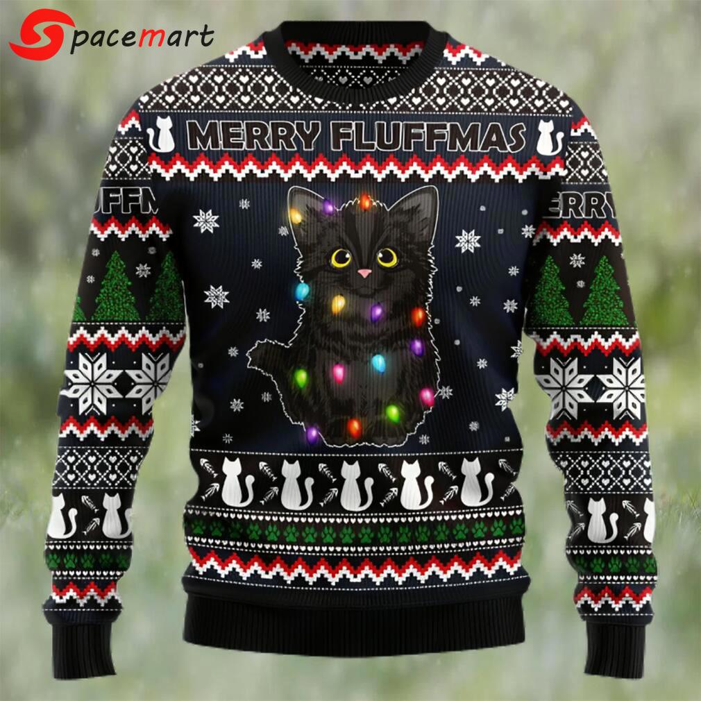 Black cat fluffmas ugly christmas sweater Christmas Ugly Sweater