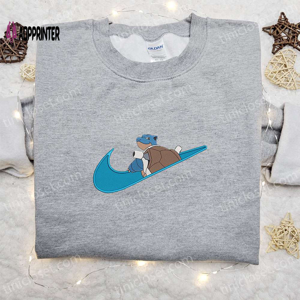 Blastoise x swoosh anime embroidered sweatshirt & shirt: best family gift ideas Embroidered Shirt