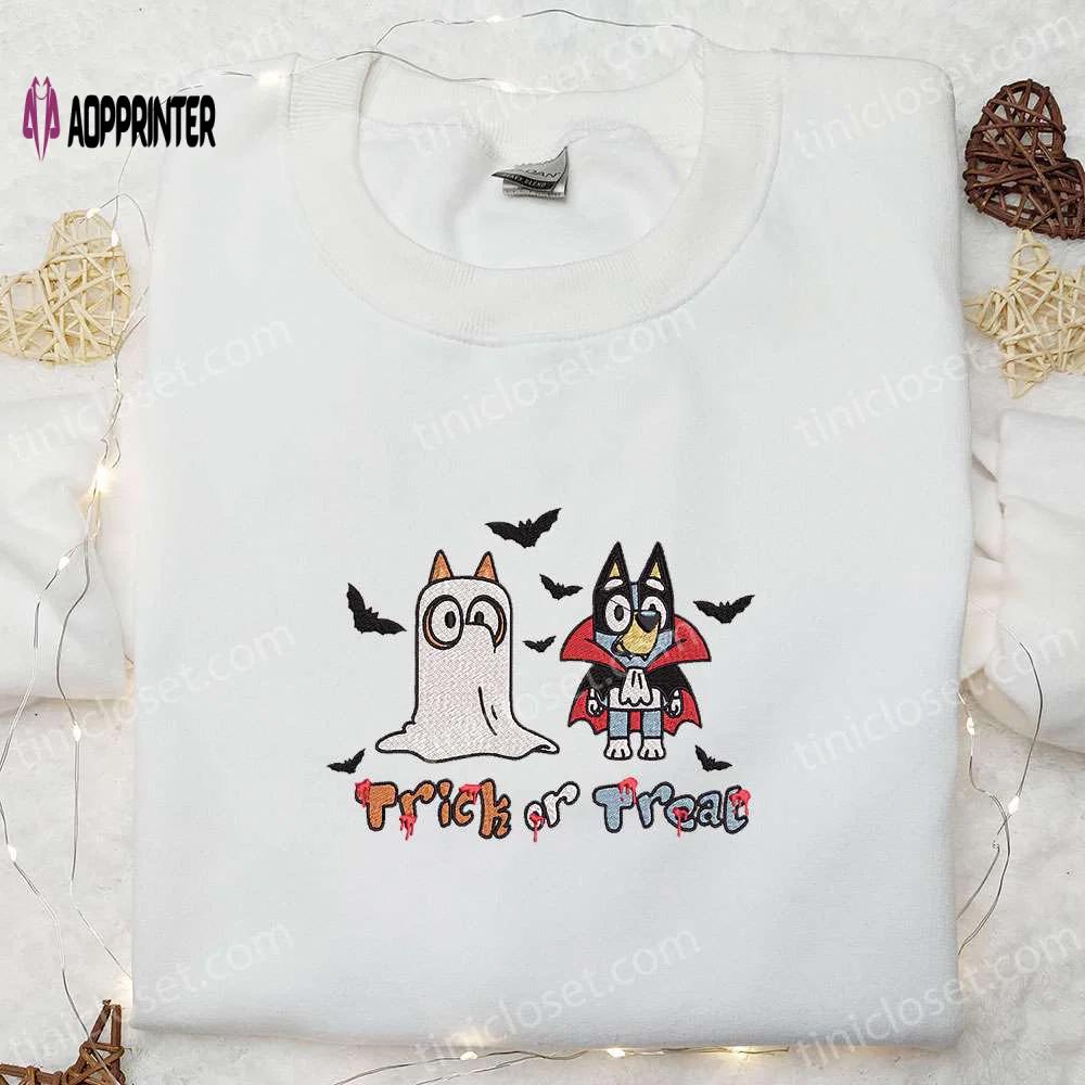 Bluey trick or treat halloween embroidered shirt – best family halloween gifts Embroidered Shirt