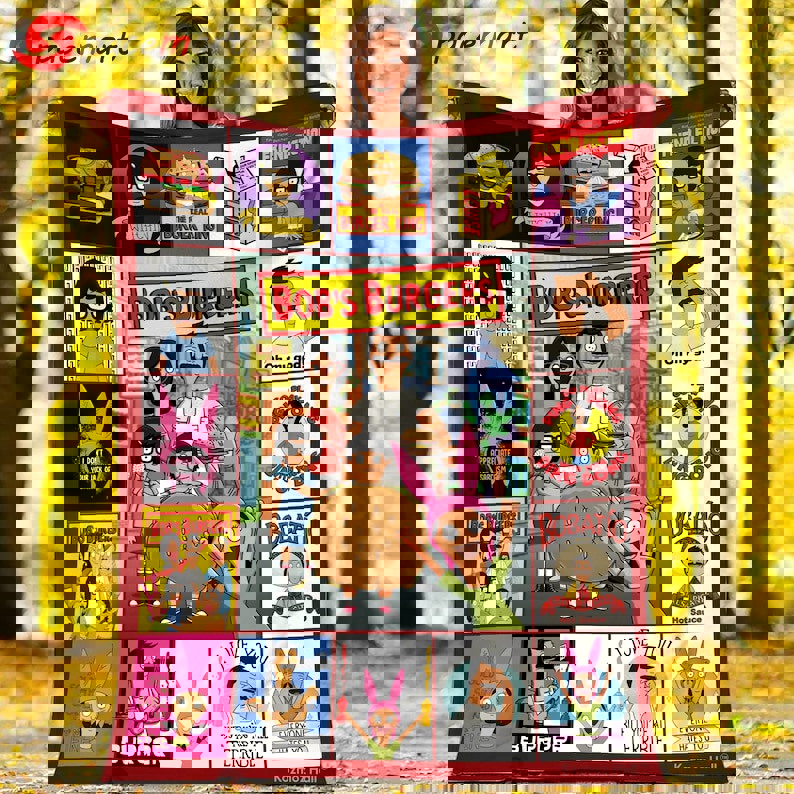 Bob’s burgers fleece blanket, bob burgers family blanket, bob belcher tina belcher real burger king, christmas gift, birthday gifts for kids Quilt Blanket