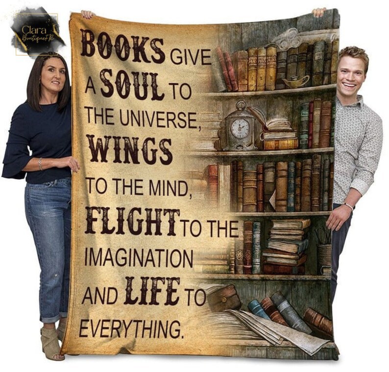 Books give a soul to the universe, wings to the mind book lovers fleece blanket, mink sherpa blanket, reading lover gift, bookshelf blanket Quilt Blanket