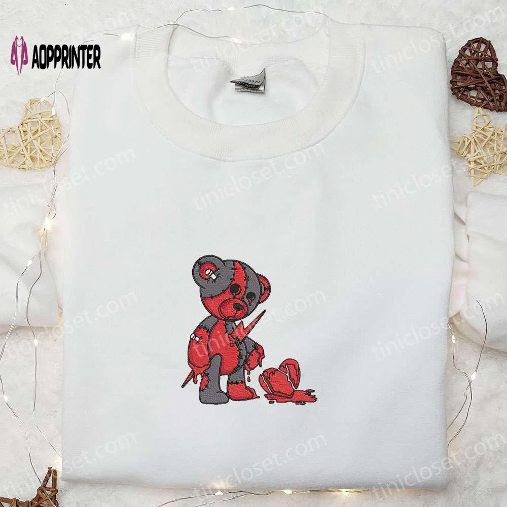 Broken heart teddy bear embroidered shirt – spooktacular halloween gifts for family Embroidered Shirt