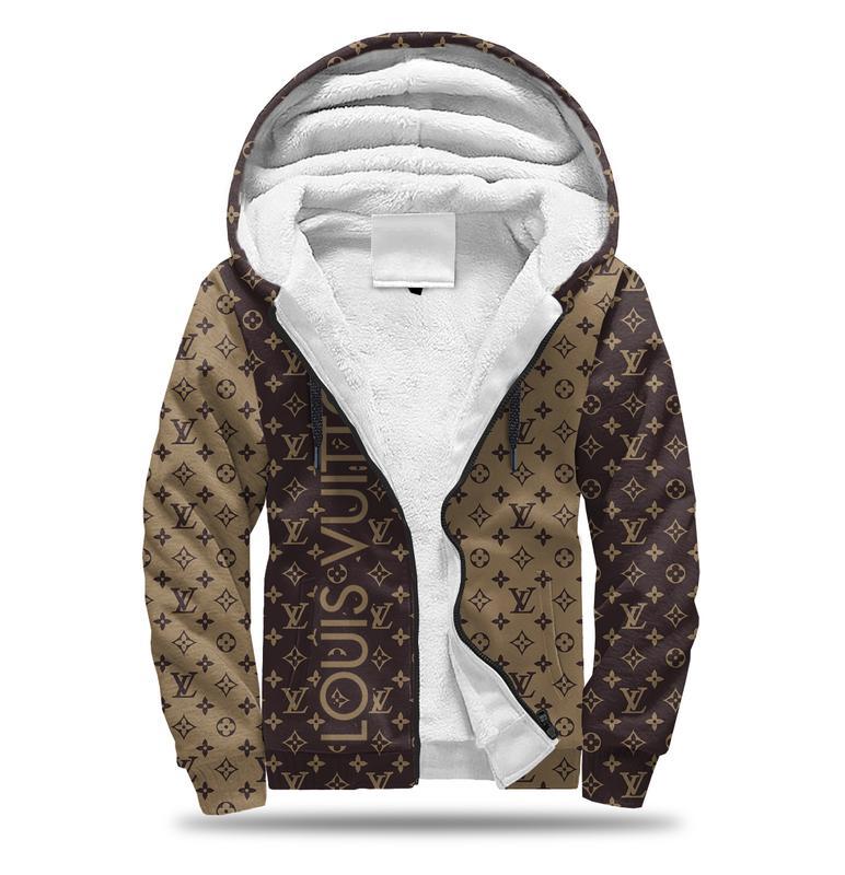 Brown blackouis vuittonv fleece zip up hoodieuxury brand unisex hoodie foren women Zipper Hoodie 3D