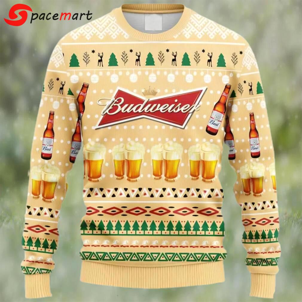 Budweiser beer ugly christmas sweater, faux wool sweater, gifts for beer lovers, international beer day, best christmas gifts for 2022 ? prinvity Christmas Ugly Sweater