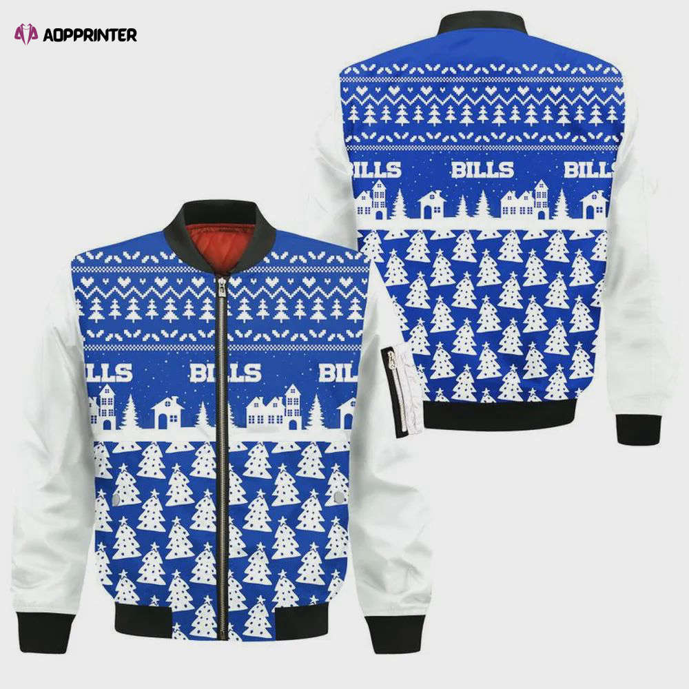 Buffalo bills pine tree pattern bomber jacket- blue Bomber Jacket