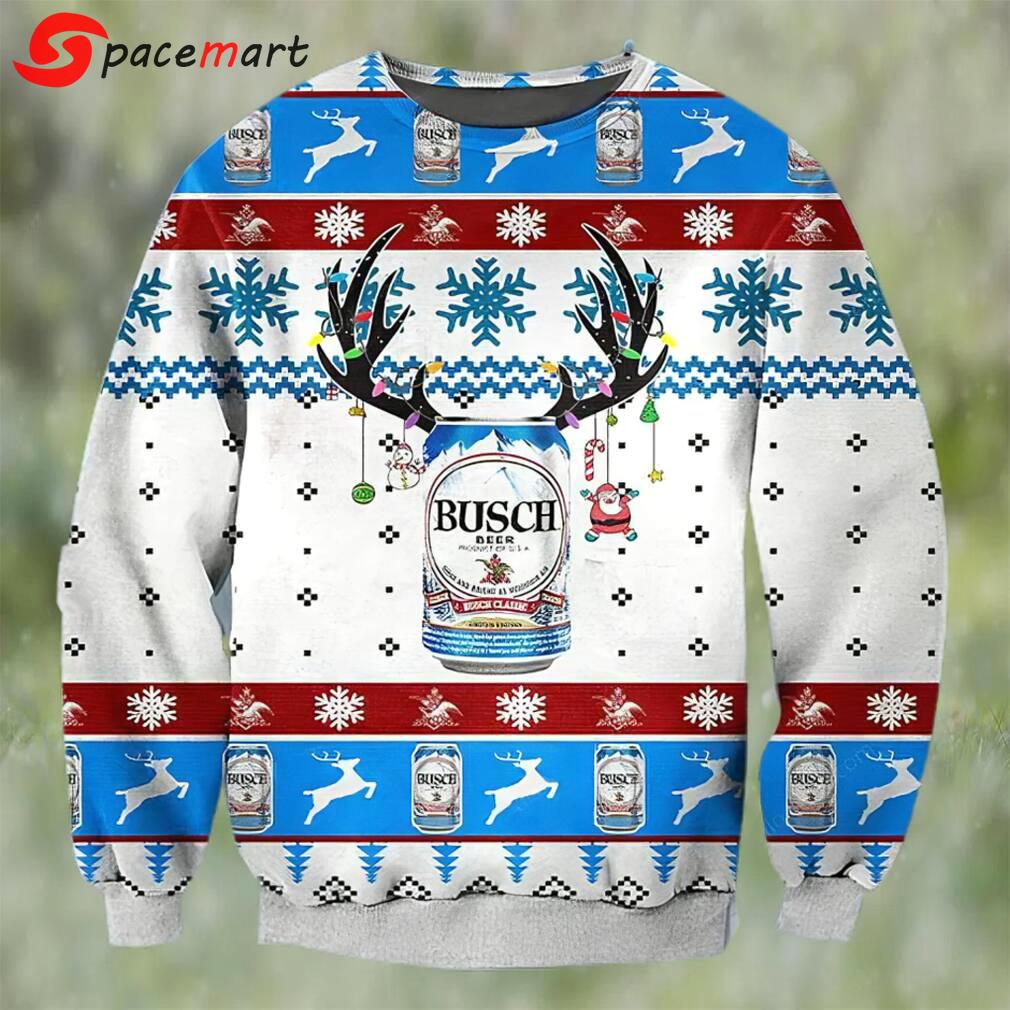 Busch beer deer horn ugly christmas sweater, faux wool sweater, gifts for beer lovers, international beer day, best christmas gifts for 2022 ? prinvity Christmas Ugly Sweater