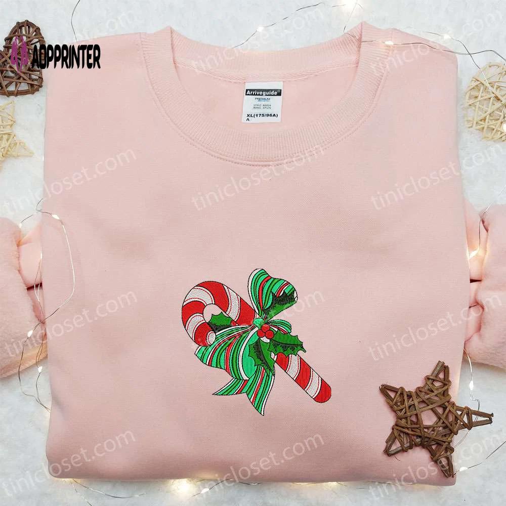 Candy cane mistletoe shirt & christmas hoodie: best family gifts Embroidered Shirt
