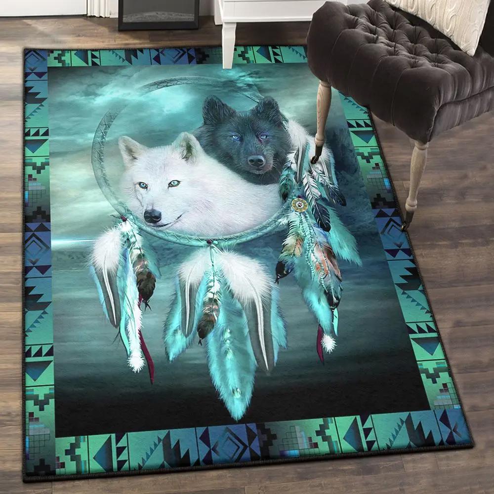 Canis lupus outdoor carpet, two wolf rug Rectangle Rug