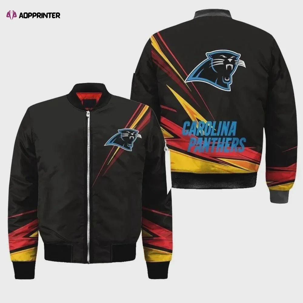 Carolina panthers pattern bomber jacket – black Bomber Jacket