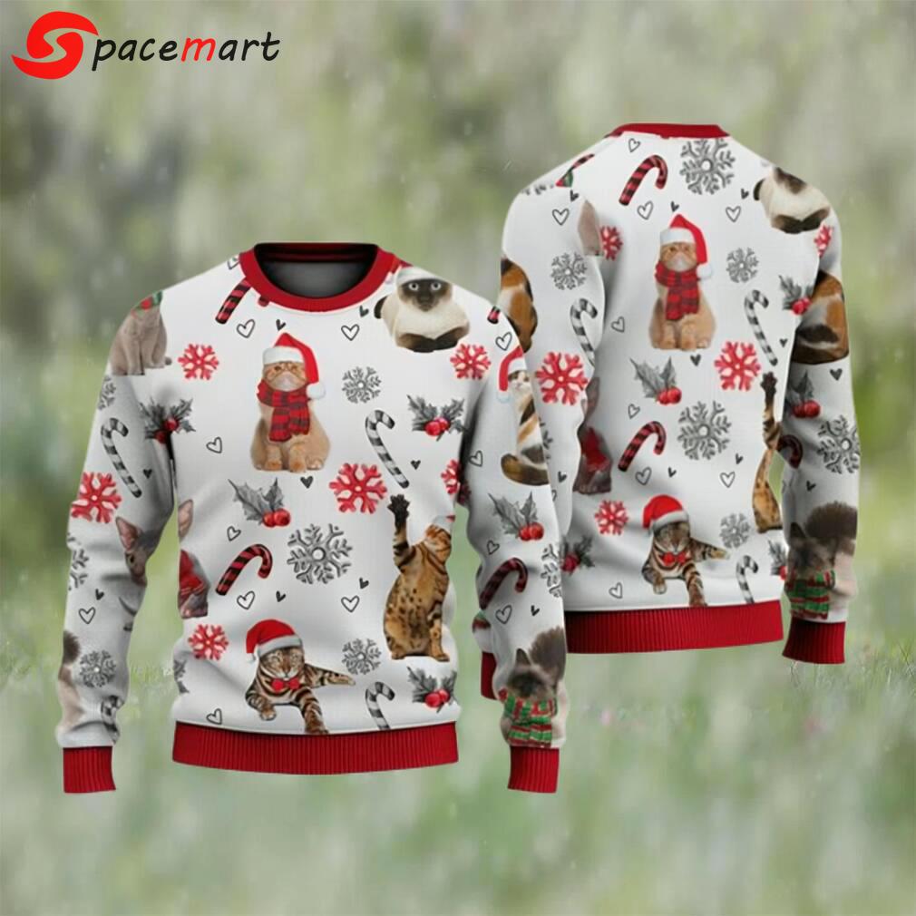 Cat christmas sweater, santa cat and candy cane ugly christmas sweater 3d for christmas Christmas Ugly Sweater