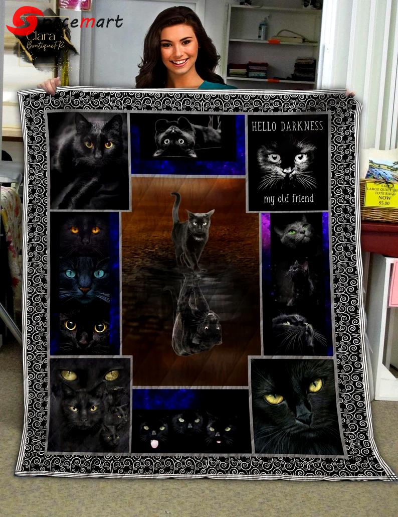 Cat lover hello darkness my old friend black cat cool fleece blanket, mink sherpa blanket, black cat blanket, darkness cat blanket Quilt Blanket