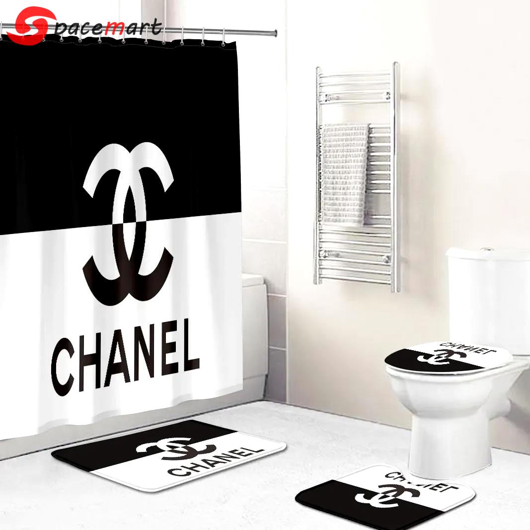 Chanel black and white luxury fashion brand hypebeast home decor bathroom sets bath mat Bathroom Set