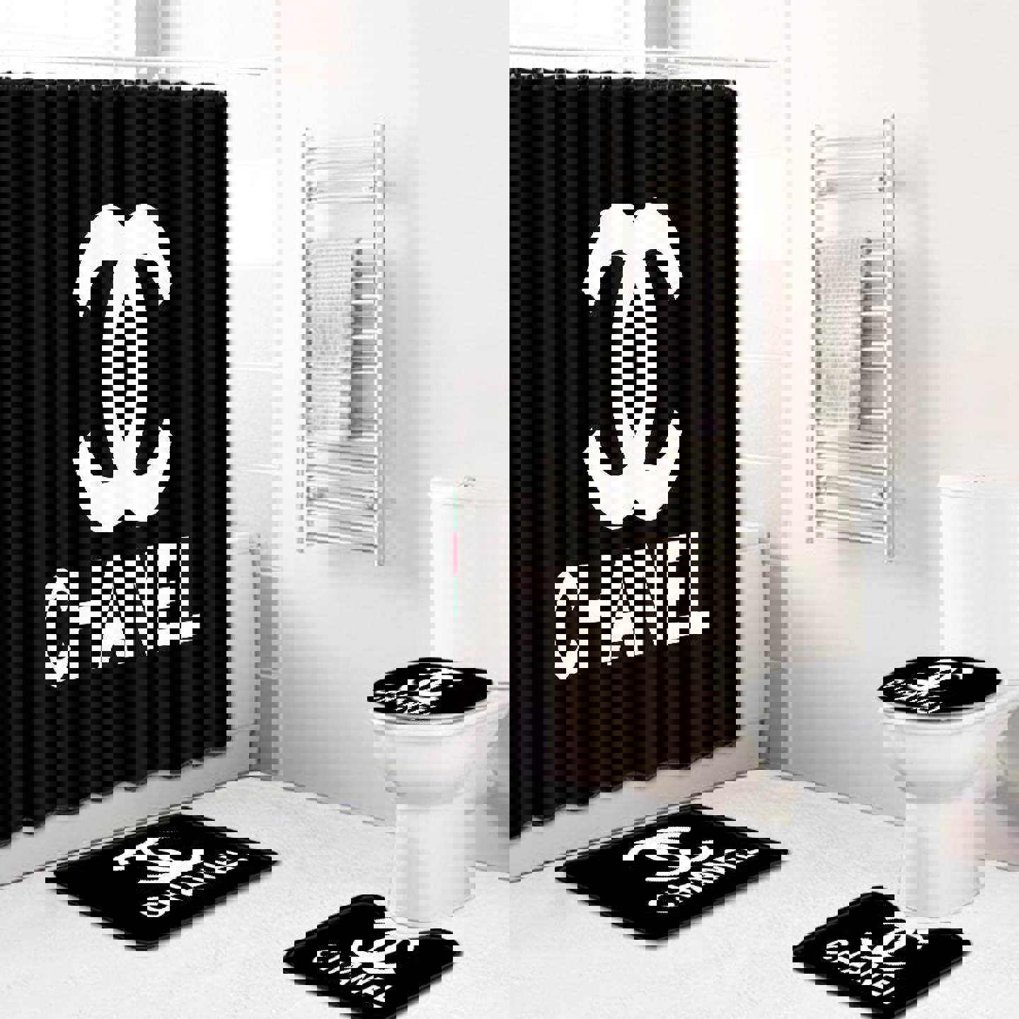 Chanel black bathroom sets home decor bath mat hypebeast luxury fashion brand Bathroom Set