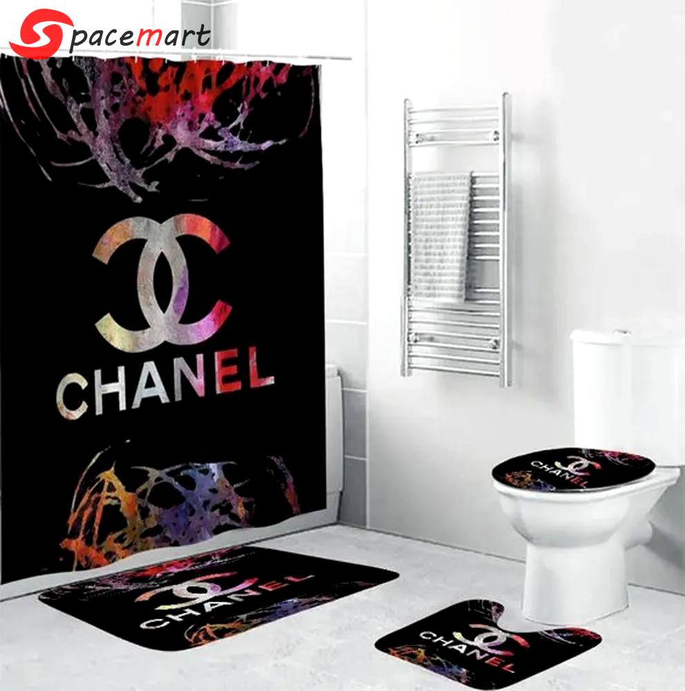 Chanel black colorful fashion logo luxury brand premium bathroom set home decor Bathroom Set