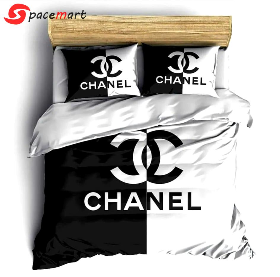 Chanel black white luxury brand high-end bedding sets, bedroom decor , thanksgiving decorations for home best luxury bed sets gift thankgivings and christmas Bedding Sets