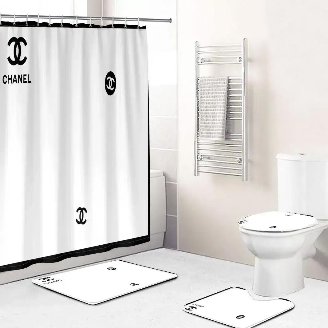 Chanel logo type 527 Bathroom Accessory Sets Pedestal Rug Toilet Cover Bathroom Sets Luxury Fashion Brand Bath Mat Set Home Decor Hypebeast Bathroom Waterproof Shower Curtain