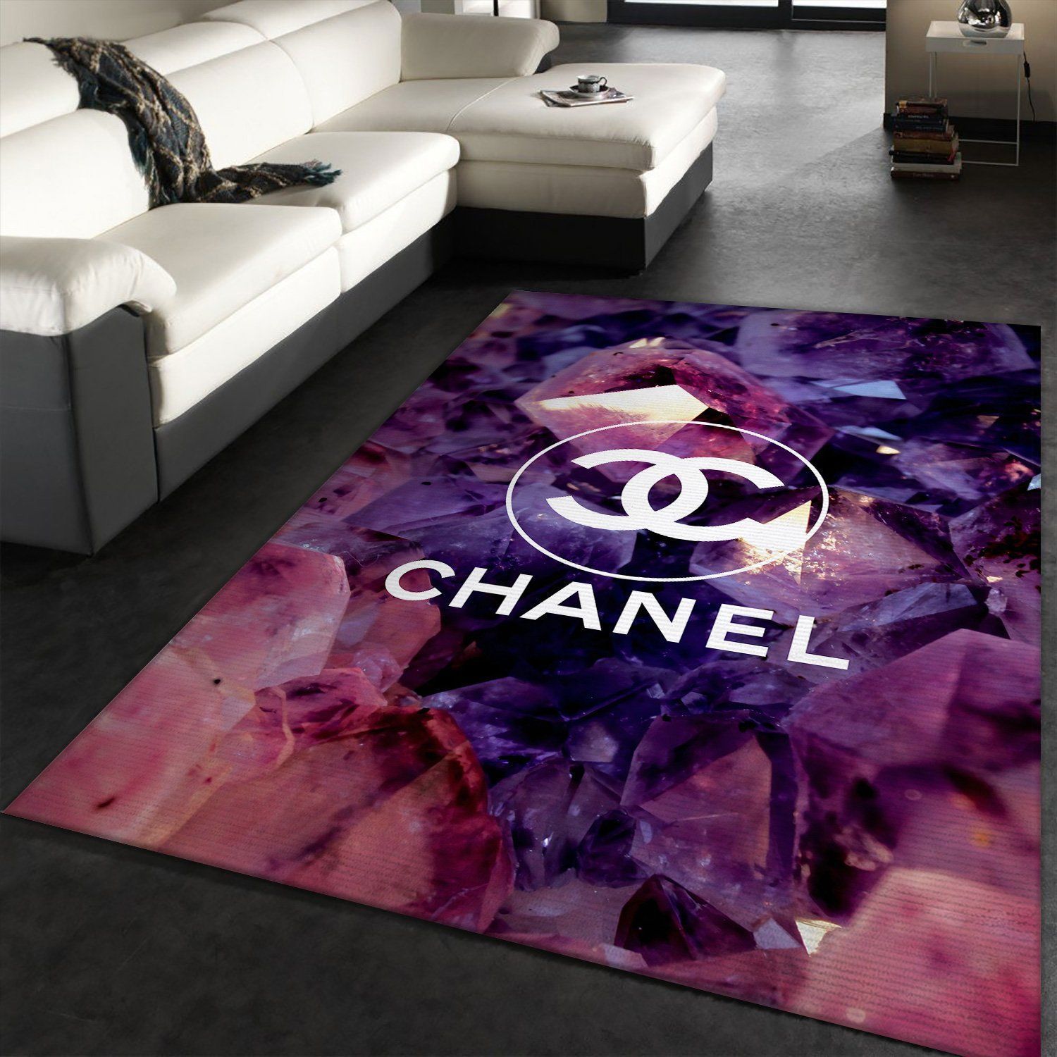 Chanel logo type 558. Upgrade Your Living Room with Luxury Home Decor: Area Carpets, Floor Decor, Door Mats, and Hot Gift Items with style a High-End Fashion Brand Rectangle Rug