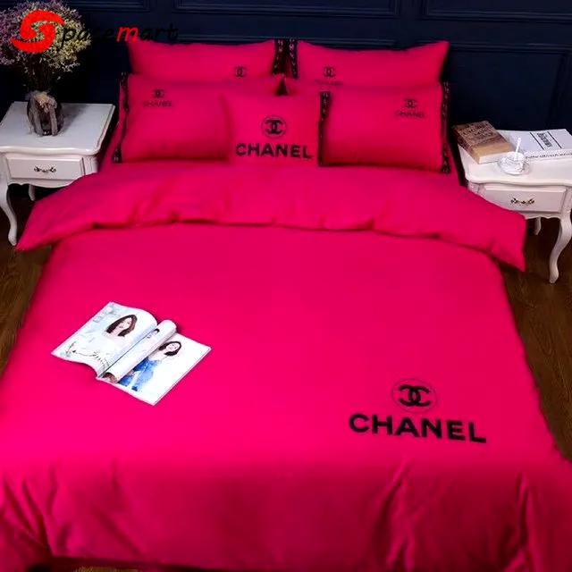 Chanel new red bedding 3d printed bedding sets quilt sets duvet cover luxury brand bedding decor bedroom sets best luxury bed sets gift thankgivings and christmas Bedding Sets