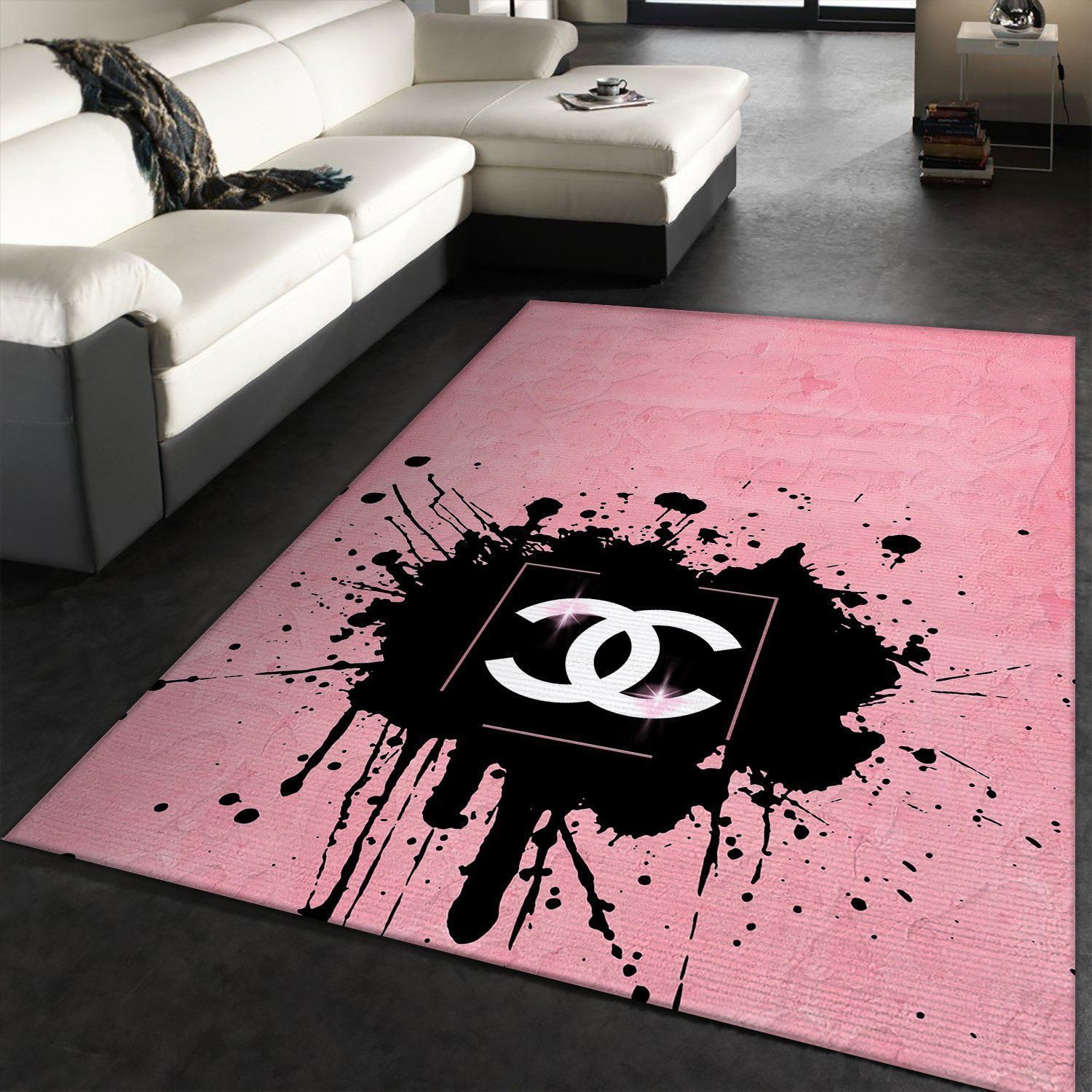 Chanel paiting logo type 553. Upgrade Your Living Room with Luxury Home Decor: Area Carpets, Floor Decor, Door Mats, and Hot Gift Items with style a High-End Fashion Brand Rectangle Rug