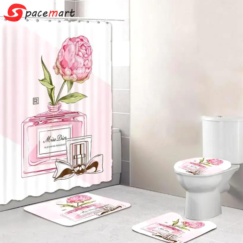Chanel parfum pinky rose flowers bathroom set luxury fashion brand bath mat hypebeast home decor Bathroom Set