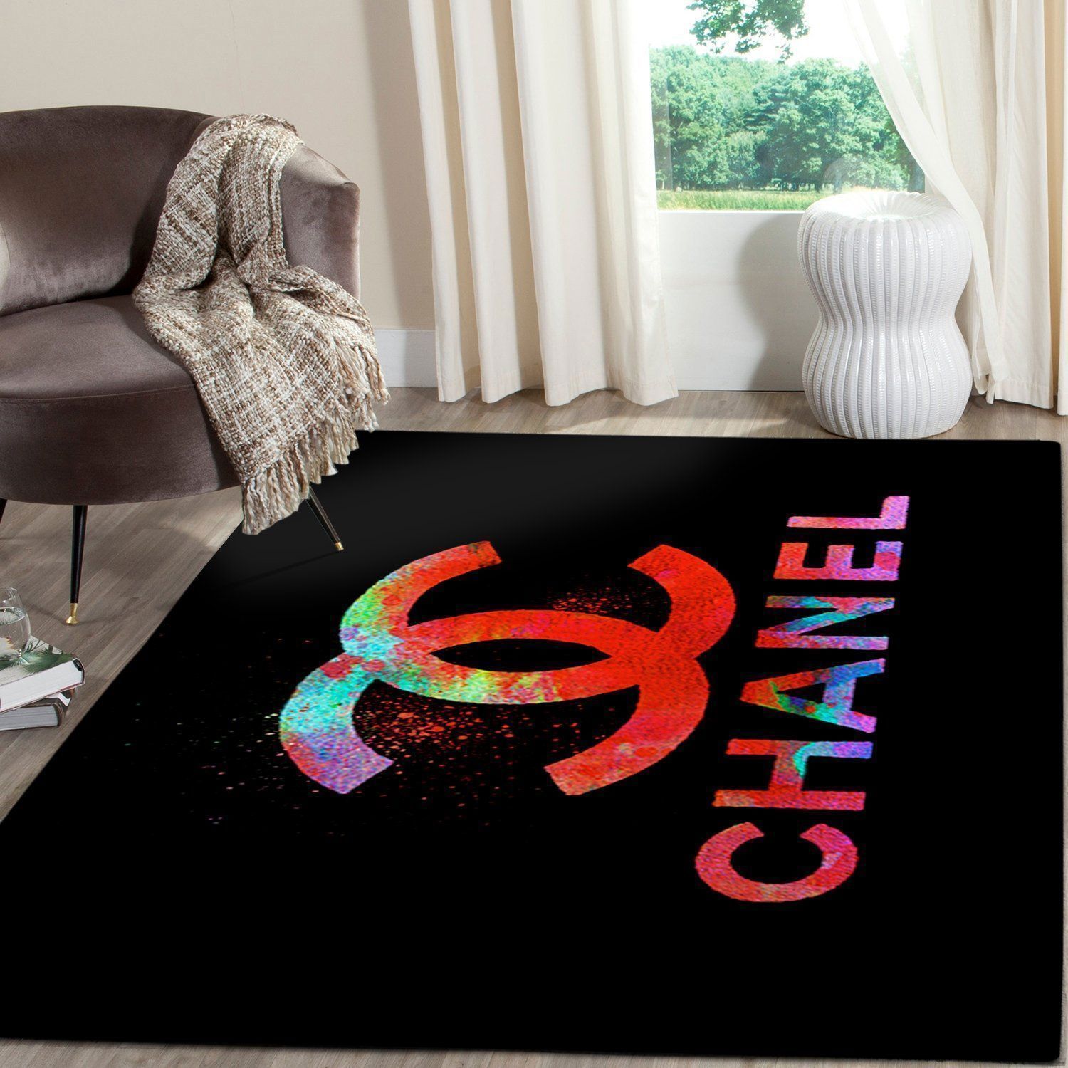Chanel red colorful logo type 542. Upgrade Your Living Room with Luxury Home Decor: Area Carpets, Floor Decor, Door Mats, and Hot Gift Items with style a High-End Fashion Brand Rectangle Rug