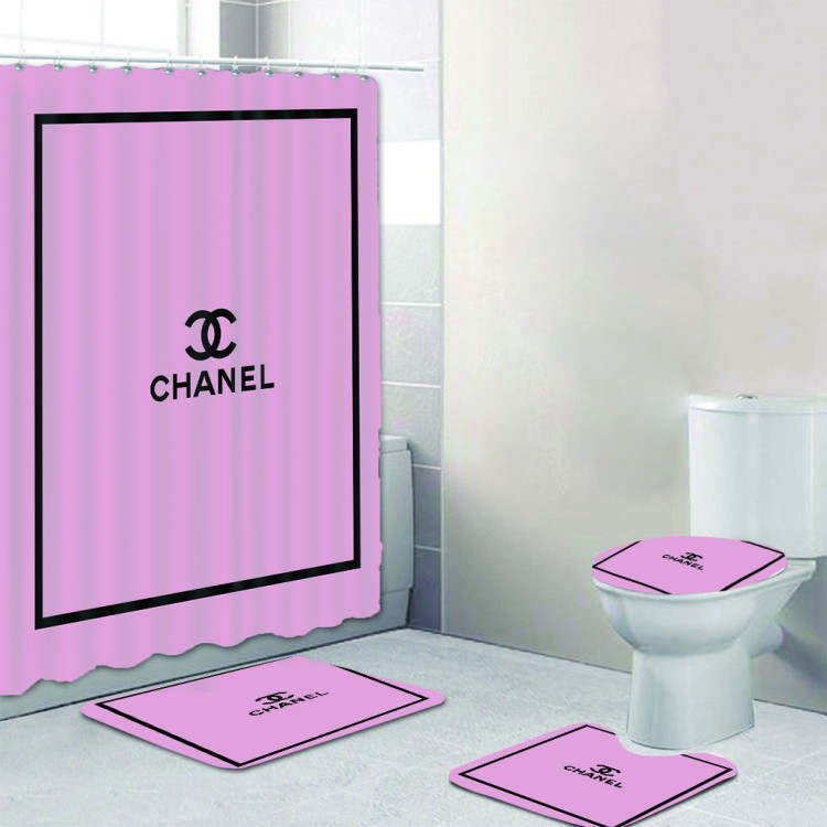 Chanel shower curtain rose pink and black luxury bath mat sets shower curtain 78 Bathroom Set
