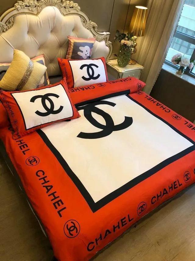 Chanel white red logo type 1903 Bedding Sets sheets covers premium fashion brand home decor luxury ideas bed linen bedclothes hyperbeast Bedroom bedspread duvet blankets