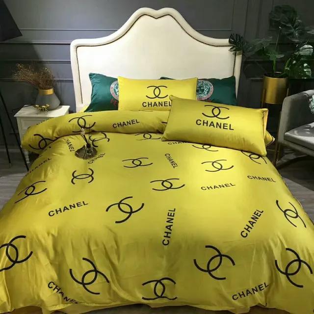Chanel yellow bedding 3d printed bedding sets hot quilt sets duvet cover luxury brand bedding decor bedroom sets best luxury bed sets gift thankgivings and christmas Bedding Sets