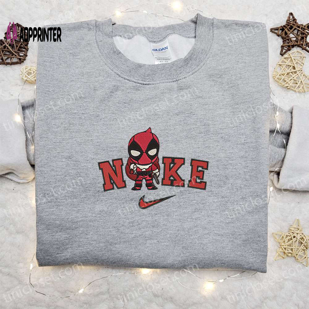 Chibi deadpool santa x nike christmas embroidered sweatshirt – best holiday gift ideas Embroidered Shirt