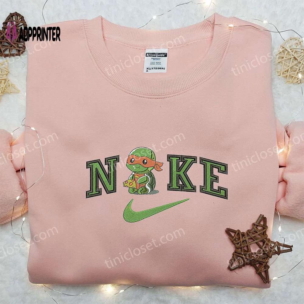 Chibi ninja turtles x nike embroidered hoodie & shirt – stylish tmnt & nike inspired collection Embroidered Shirt