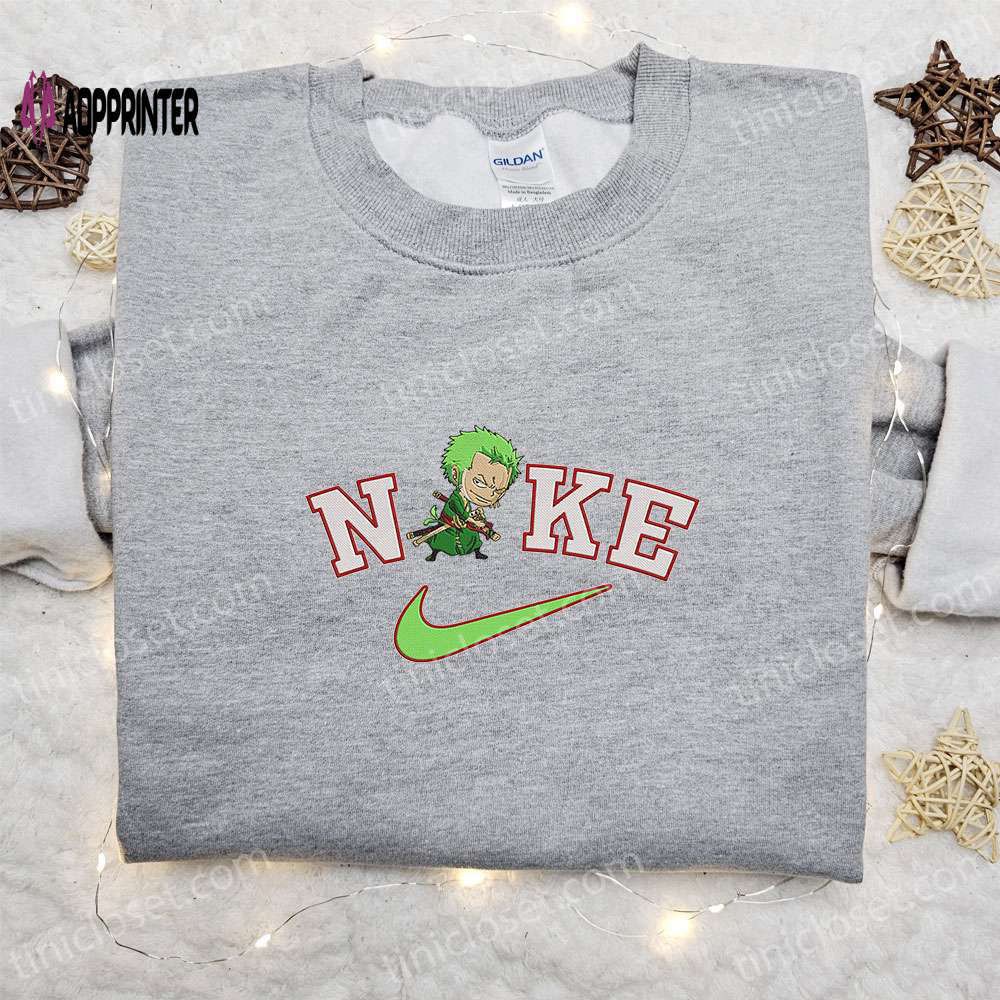 Chibi roronoa zoro x nike anime embroidered sweatshirt – one piece hoodie Embroidered Shirt